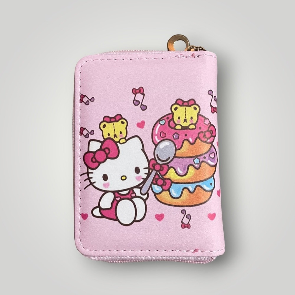 Sanrio Hello Kitty Wallet Kids Pink Donut Zip Around Coin Purse Anime Kawaii